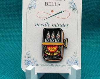 Sardines Needle Minder | Vintage Sardine Tin Magnet | Coastal Kitchen Gift | Funny Foodie Cross Stitch Accessory