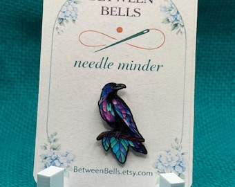Colorful Raven Needle Minder, Stained Glass Crow Enamel Needle Holder for Cross Stitch, Embroidery, Needlepoint, Gothic Bird Lover Gift