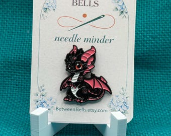 Baby Dragon Needle Minder | Pink and Black Fantasy Dragon Magnet | Dragon Lover Gift | Cross Stitch & Embroidery Accessory