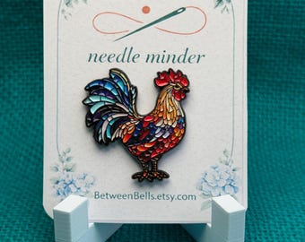 Stained Glass Rooster Needle Minder for Needlepoint, Cross Stitch, Embroidery and Sewing