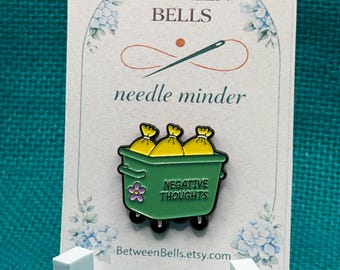 Negative Thoughts Dumpster Needle Minder | Funny Mental Health Humor | Cute Trash Bin Gift | Cross Stitch Needle Holder