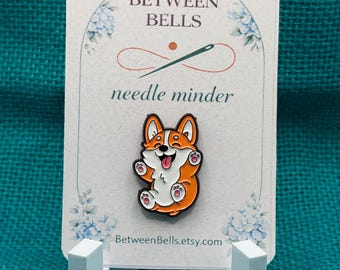 Corgi Needle Minder, Cute Dog Needle Holder for Cross Stitch, Needlepoint, Embroidery, Quilting & Sewing, Enamel Needle Minder Gift