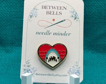 Shark Heart Needle Minder, Cute Shark Needle Holder for Cross Stitch, Embroidery, Needlepoint, Enamel Needle Minder