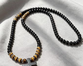 Collier croix en onyx noir Bijoux homme de luxe