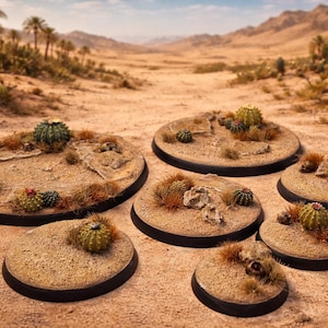 SANDLANDS – bases de mesa artesanais e prontas para uso para miniaturas, em vários tamanhos (pintadas e prontas para usar)