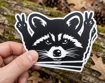 Funny Peace Sign Raccoon Vinyl Sticker Cute Black and White Trash Panda Decal for Laptop Water Bottle and Car