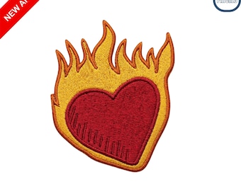 Burning Heart Embroidered Patch Cute Red Heart on Fire Flame Iron On Badge for Valentine Backpacks Clothing Jackets Aesthetic Gift