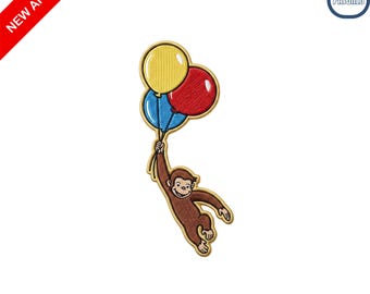 Curious George Embroidered Patch Monkey with Balloons Souvenir Iron On Badge for Kids Clothing Backpacks and Jackets
