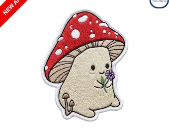 Cute Mushroom Sprite Embroidered Patch Cottagecore Red Toadstool Iron On Sew On Badge for Kids Clothing Backpacks Botanical Gift