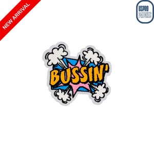 Bussin Comic Style Embroidered Patch Pop Art Speech Bubble Iron On Sew On Decorative Badge