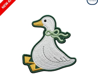 Lindo parche bordado de ganso blanco con lazo, bonito parche termoadhesivo para mochilas, ropa, chaquetas, animales de granja, regalo