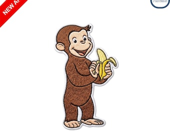 Curious George Monkey with Banana Embroidered Patch Cute Cartoon Character Iron On Badge for Kids Clothing Backpacks and Hats