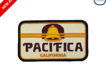Pacifica California Vintage Bell Patch Retro Coastal City Embroidered Patch Travel Souvenir Badge for Jacket Hat Backpack