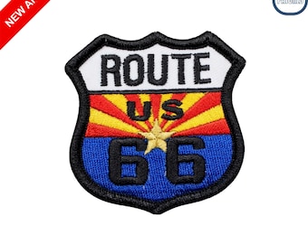 Route 66 Arizona Embroidered Patch US 66 Highway Shield Iron On Sew On Vintage Road Trip Souvenir Badge for Jackets Backpacks Travel Gift