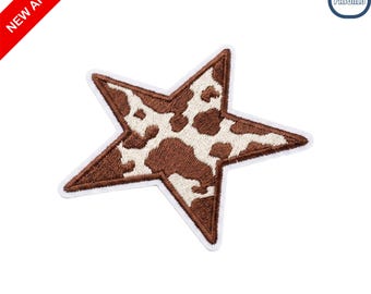 Cow Print Star Embroidered Patch Iron On Sew On Badge USPRO Patches