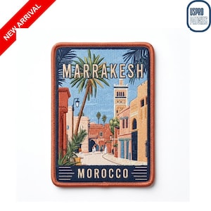 Marrakesh Morocco Travel Embroidered Patch Medina Desert Palm Tree Souvenir Rectangular Badge Africa Vintage City Emblem Iron On For Bags