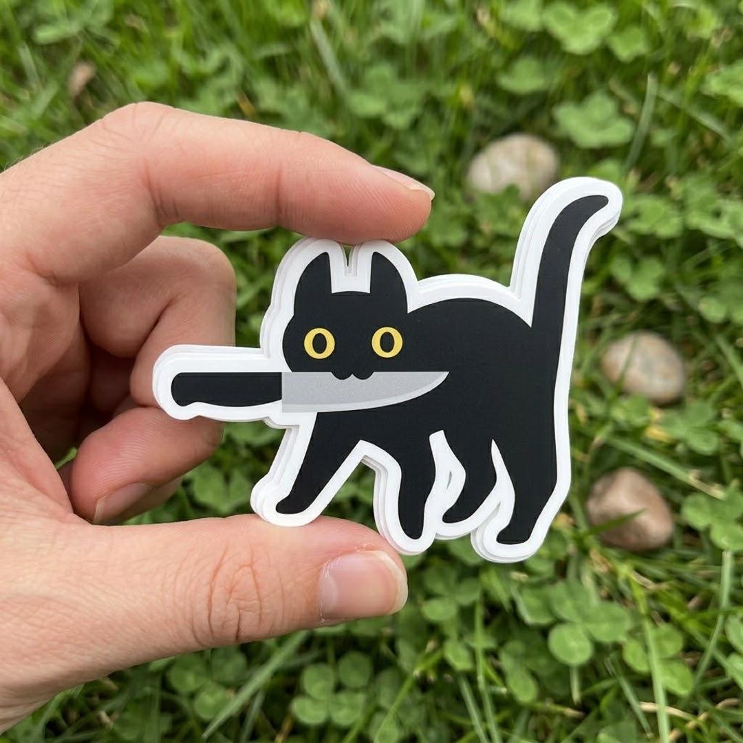 Black Cat Sticker Vinyl Decal Halloween Cute Cartoon Cat Sticker - Etsy