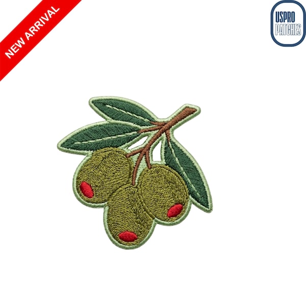 Green Olives Branch Embroidered Iron On Patch Stuffed Olive Fruit Decorative Badge Applique for Kitchen Aprons Hats and Clothing
