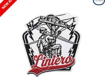 Liniero Lineman Embroidered Patch Skeleton Power Worker Iron On Badge for Backpacks Clothing Jacket Utility Tradesman Gift