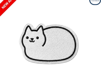 White Cat Loaf Embroidered Patch Cute Kitten Iron On Sew On Chonky Cat Badge for Denim Jackets Backpacks and Cat Lover Gift