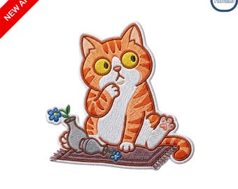 Guilty Orange Cat Knocked Over Vase Embroidered Patch Funny Kitten Iron On Sew On Badge for Jackets Backpacks Cat Lover Gift