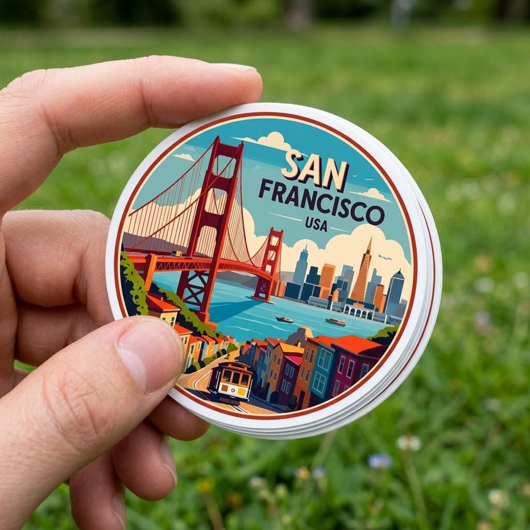 Sf Sticker San Francisco Sticker Golden Gate Bridge Round Vinyl Decal California ...