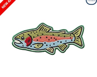 Rainbow Trout Fish Embroidered Patch Vintage Fly Fishing Iron On Sew On Outdoorsman Badge for Vest Fishing Gear Jackets Gift