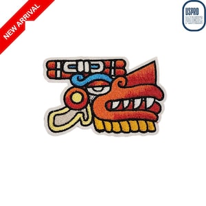 May include: Embroidered patch featuring a stylized orange and red dragon head with white teeth and a yellow and blue design. The patch has the text "NEW ARRIVAL" in a red banner.