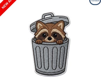 Cute Raccoon Trash Can Embroidered Patch Funny Trash Panda Iron on Badge for Clothing Jacket Backpack Decoration