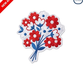 Red White Blue Floral Bouquet Embroidered Patch Fourth of July Patriotic Flower Iron on Badge for Jacket Backpack