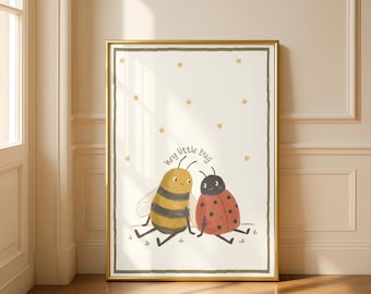 Lámina infantil de mariquita y abeja, "Hey Little Bug" (descarga digital)