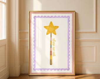 Arte infantil con varita mágica, ilustración de estrella pastel, póster "Eres mágico" (descarga digital)