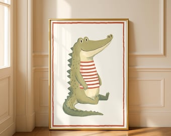 Arte infantil de caimán, impresión de cocodrilo, decoración de habitación de bebé de animales de la selva (descarga digital)