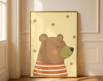 Arte mural de osos juguetones: Decoración infantil moderna (descarga digital)