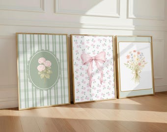 Láminas vintage para guardería: diseños florales con lazo rosa