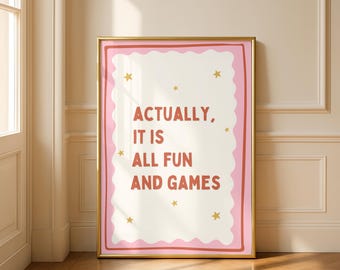 Eigentlich ist alles nur Spaß und Spiel – Kunstdruck, Retro-Typografie-Poster (Digitaler Download)