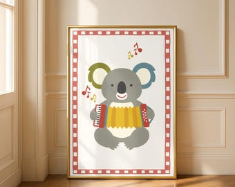 Impresión de acordeón de koala: Arte de pared infantil original (descarga digital)