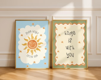 Láminas de arte retro para pared de guardería, con sol y cita (descarga digital)