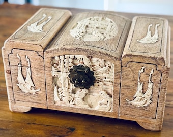 Chinese Camphor Box | Carved Decorative Wooden Chest