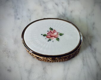 Vintage Guilloche Enameled Compact | 1940s Mesh Mirror Compact