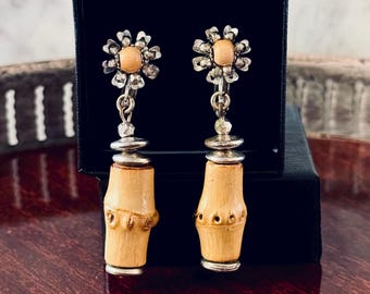 Vintage Miriam Haskell Bamboo Earrings | 1960s Screw Back Dangles