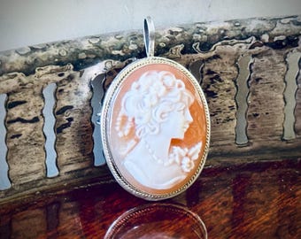 Vintage Cameo Convertible Brooch | Carved Shell Italian Cameo | Marked 800 Silver