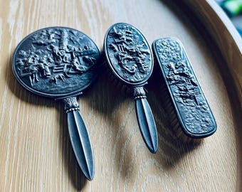 Vintage Vanity Set | Alpacca Hand Mirror and Brushes