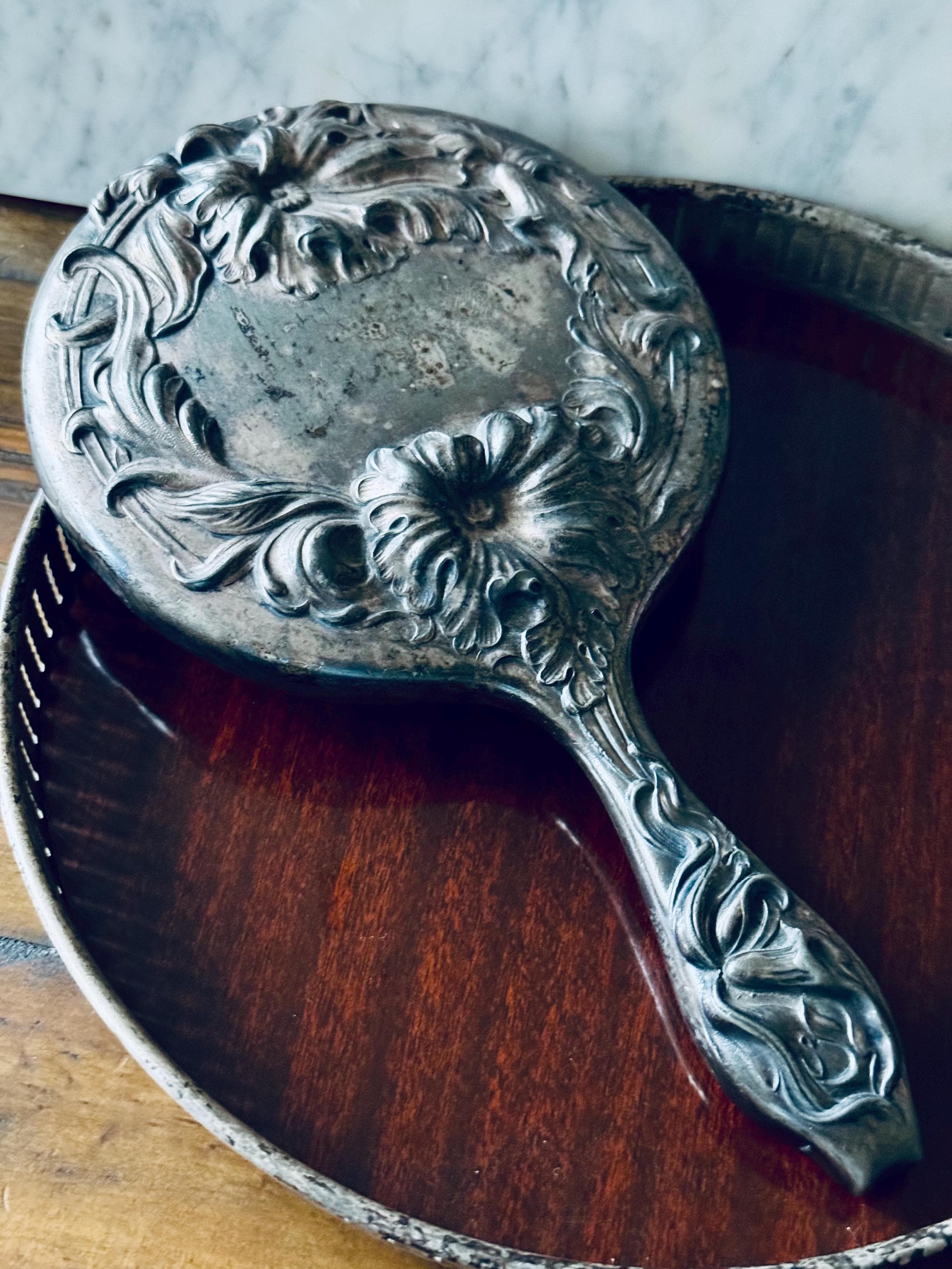 Antique Silver Plate Hand Mirror | Victor Silver Company 1901 - Etsy