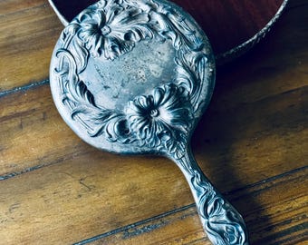 Antique Silver Plate Hand Mirror | Victor Silver Company 1901
