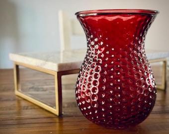 Cranberry Hobnail Vase | Retro Style Decor