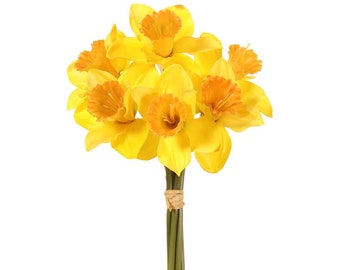 Daffodil Yellow Fake Daffodil Bunch 6 Yellow & Gold Daffodils with Wired Stem 16" tall Daffodils for Home Decor Daffodils for Crafting