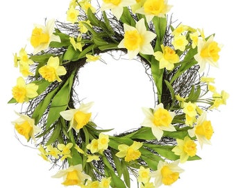 Spring Wreath Daffodil Wreath Easter Front Door Wreath Daffodil Wreath Base 22" Fake Daffodil Wreath Spring Home Decor Silk Daffodil Wreath