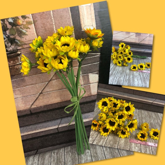 24 Mini Silk Sunflowers 1 Wide Bloom Mini Sunflowers Etsy