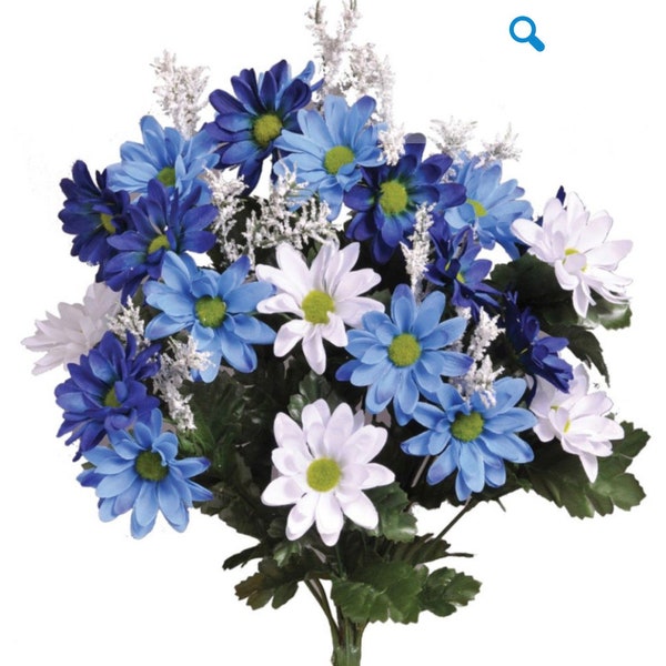 Artificial Daisy Bush, Blue and White Daisies, Faux Daisy Bundle, 17" Daisy Bush, Daisies for Home Decor, DIY Wedding Daisies